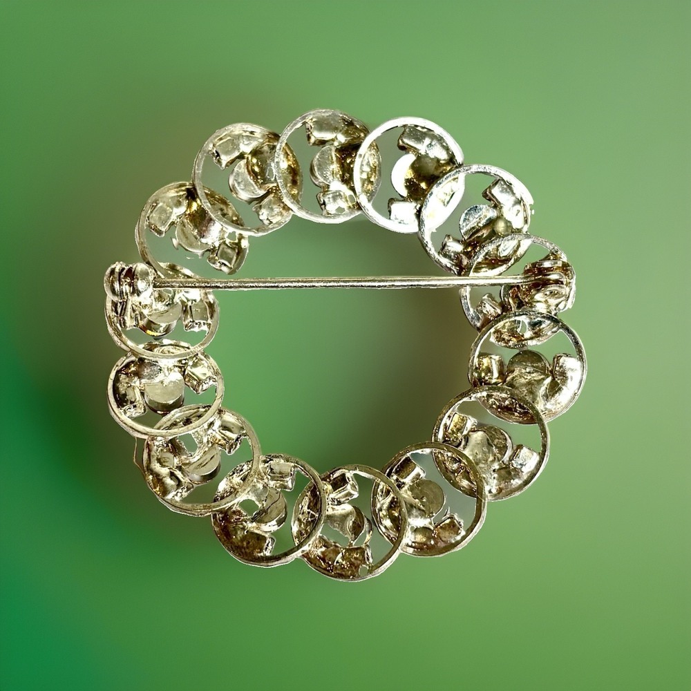 Vintage‎ Iridescent Rhinestone Circle Wreath Brooch Sliver Tone Colorful Crystal - Picture 5 of 5